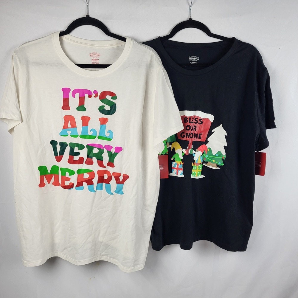 Lot Of 2 Christmas T-shirts Women's‎ 1X Very Merry Welcome To Our Gnome NWT